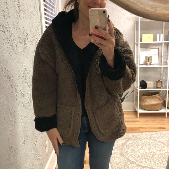 1 LEFT • Reversible Sherpa Hoodie Jacket - Picture 3 of 4